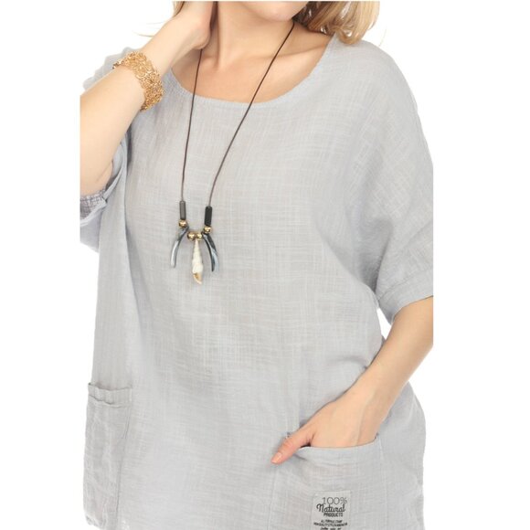 Grey Dolman Sleeves Tunic with Pockets - Picture 6 of 6